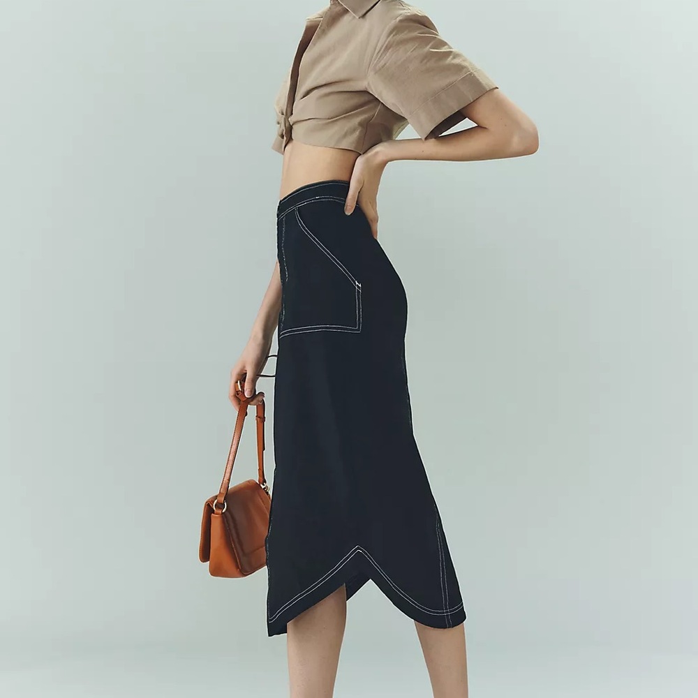 NWT Anthropologie Maeve Black Front-Slit Utility Skirt, Size 12 - Picture 2 of 9